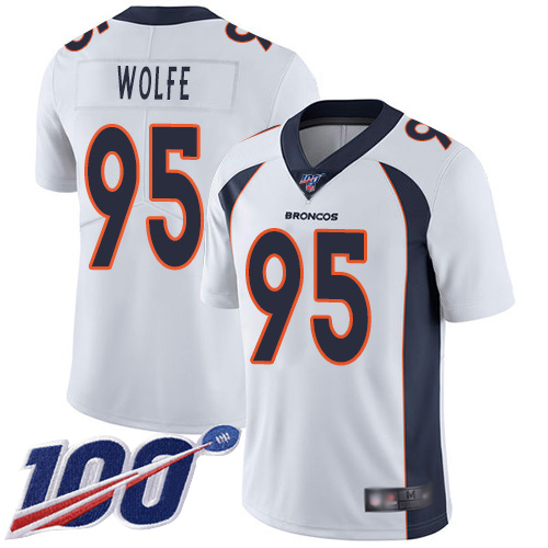 Men Denver Broncos #95 Derek Wolfe White Vapor Untouchable Limited Player 100th Season Football NFL Jersey
